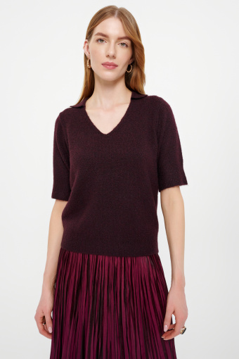 Bordowy sweter z krótkim rękawem