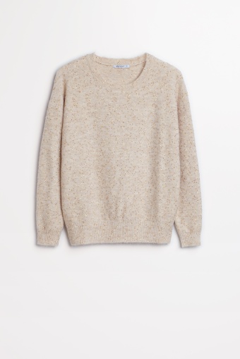 Beżowy sweter z cekinową aplikacją