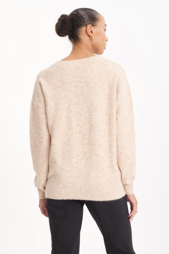 Beżowy sweter z cekinową aplikacją