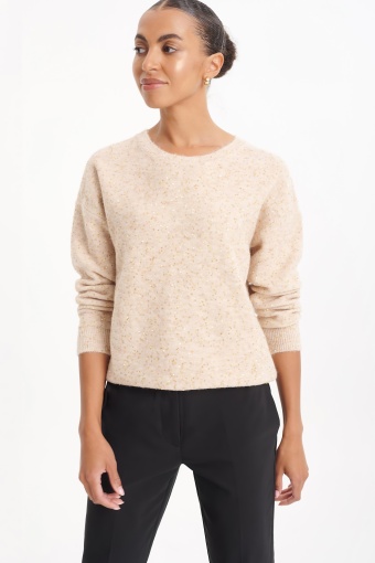 Beżowy sweter z cekinową aplikacją