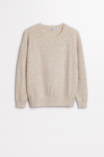 Beżowy sweter z cekinową aplikacją