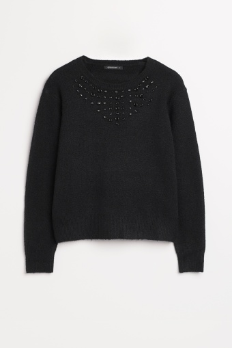 Czarny sweter z długimi, zakończonymi ściągaczami rękawami Czarny sweter z długimi, zakończonymi ściągaczami rękawami