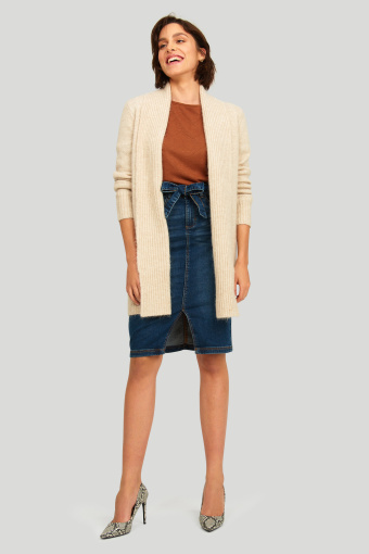 Długi, beżowy kardigan z wywijanymi połami Długi, beżowy kardigan z wywijanymi połami