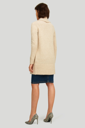 Długi, beżowy kardigan z wywijanymi połami Długi, beżowy kardigan z wywijanymi połami