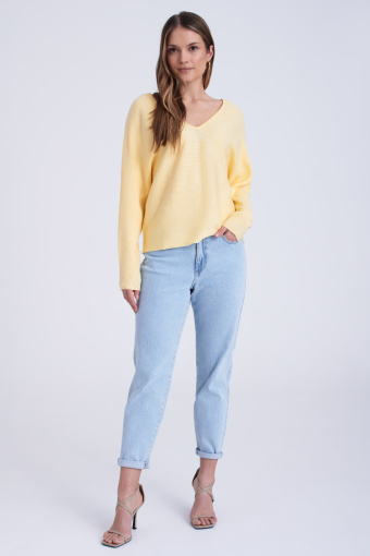 Sweter z prążkowanej dzianiny, żółty