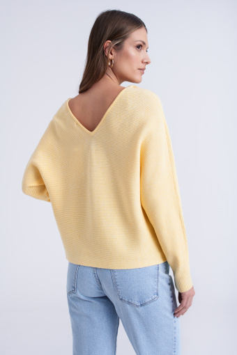 Sweter z prążkowanej dzianiny, żółty