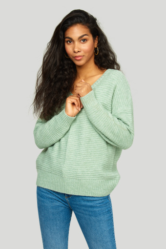 Sweter o luźnym kroju z dzianiny strukturalnej, miętowy