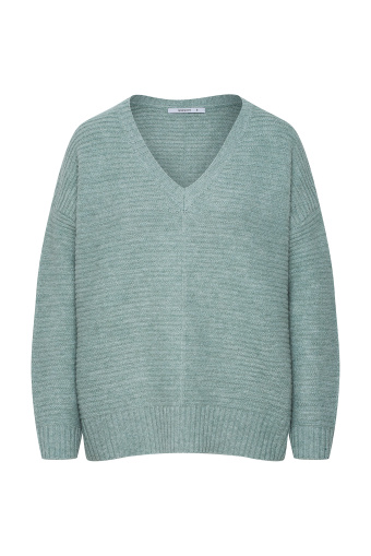 Sweter o luźnym kroju z dzianiny strukturalnej, miętowy