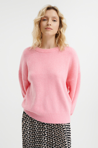 Jasnoróżowy sweter z półokrągłym dekoltem