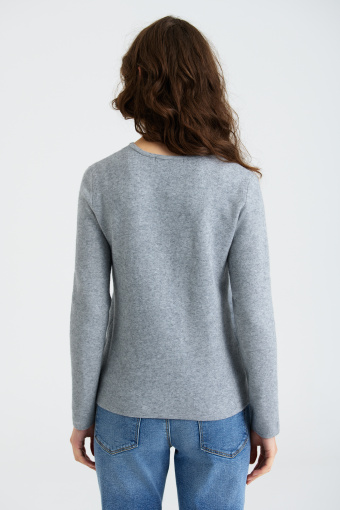 Klasyczny, szary kardigan z okrągłym dekoltem