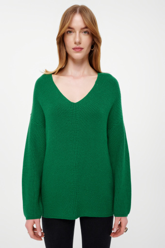 Luźny ciemnozielony sweter z długim rękawem