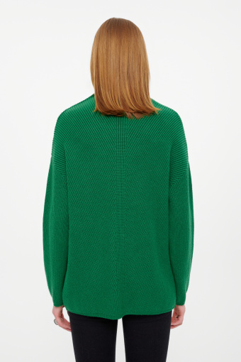 Luźny ciemnozielony sweter z długim rękawem