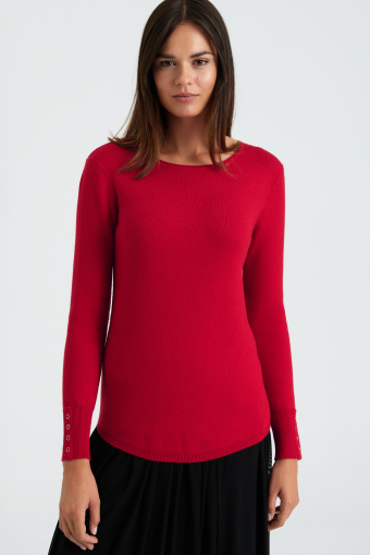 Elegancki sweter z dekoracyjnymi zatrzaskami, czerwony Elegancki sweter z dekoracyjnymi zatrzaskami, czerwony