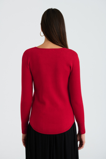 Elegancki sweter z dekoracyjnymi zatrzaskami, czerwony Elegancki sweter z dekoracyjnymi zatrzaskami, czerwony