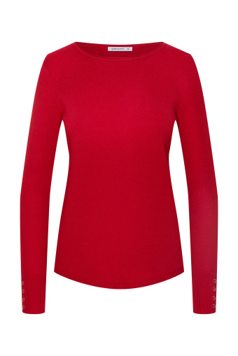 Elegancki sweter z dekoracyjnymi zatrzaskami, czerwony Elegancki sweter z dekoracyjnymi zatrzaskami, czerwony