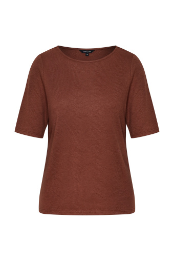 Dopasowany sweter w kolorze ochry, rękaw do łokcia