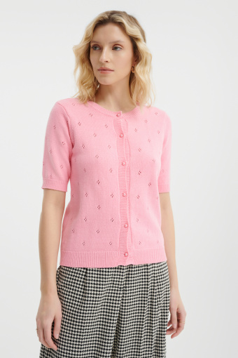 Różowy kardigan z krótkim rękawem