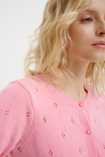 Różowy kardigan z krótkim rękawem