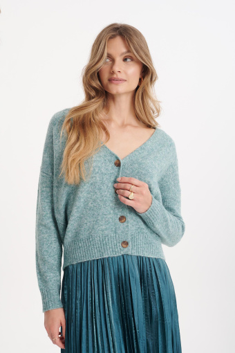 Krótki, oversize'owy kardigan, zielony