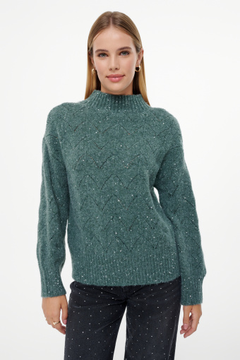 Ciemnozielony półgolf z cekinami Ciemnozielony półgolf z cekinami