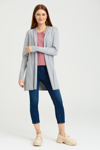 Szary, długi kardigan z wiskozy