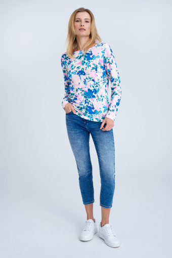 Sweter z nadrukiem w pastelowe kwiaty