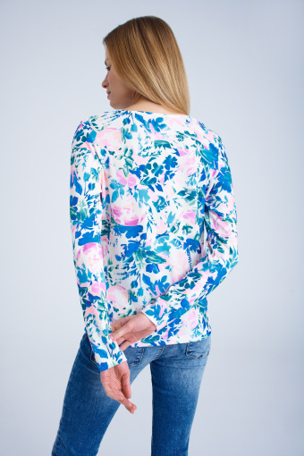 Sweter z nadrukiem w pastelowe kwiaty