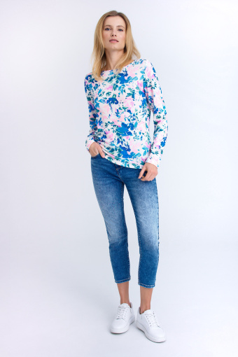 Sweter z nadrukiem w pastelowe kwiaty