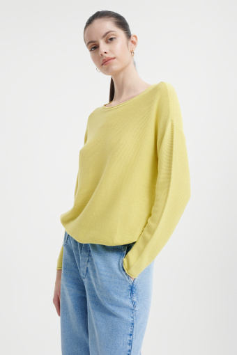 Limonkowy sweter ze ściągaczem u dołu 