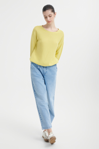 Limonkowy sweter ze ściągaczem u dołu 