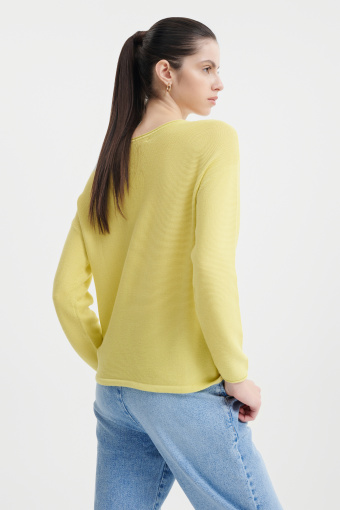 Limonkowy sweter ze ściągaczem u dołu 