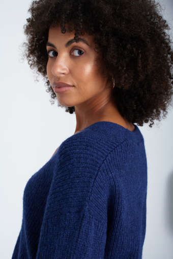 Krótki, ciemnoniebieski kardigan oversize