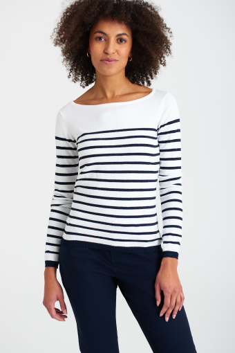 Biały, wiskozowy sweter w połyskujące paski