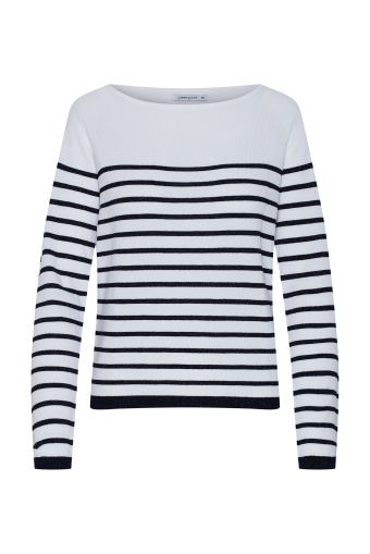 Biały, wiskozowy sweter w połyskujące paski