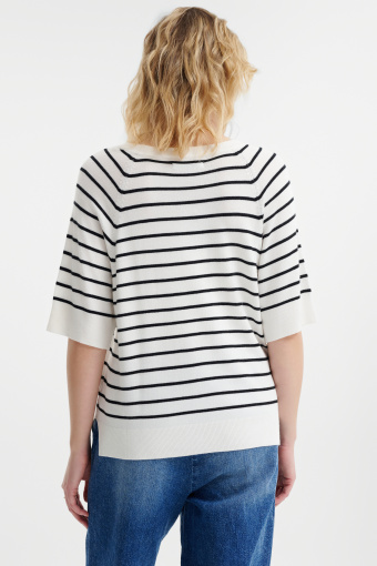 Sweter basicowy w paski z krótkim rękawem 