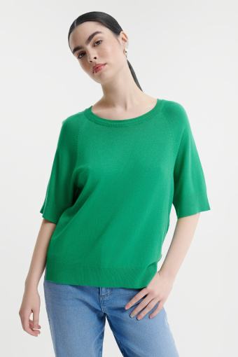 Zielony sweter basicowy z krótkim rękawem 