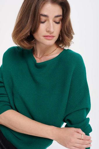 Uniwersalny sweter z dzianiny strukturalnej, ciemnozielony Uniwersalny sweter z dzianiny strukturalnej, ciemnozielony