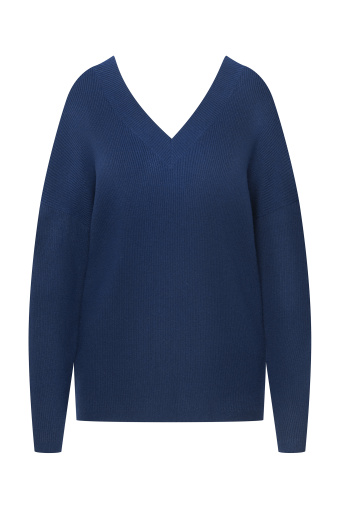 Luźny, ciemnoniebieski sweter z wycięciem na plecach Luźny, ciemnoniebieski sweter z wycięciem na plecach