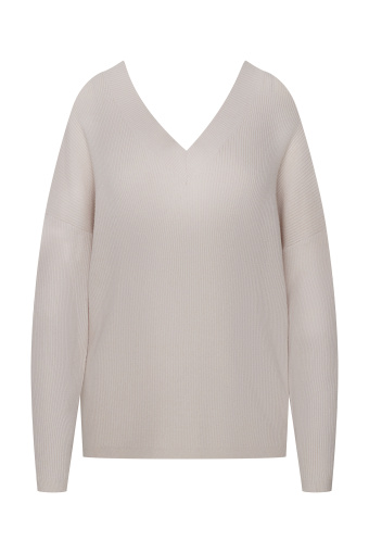 Kremowy sweter z dzianiny strukturalnej w prążek