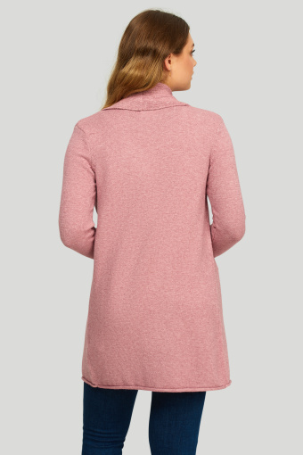 Jasnoróżowy kardigan z efektownym, szalowym kołnierzem