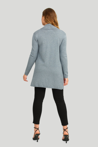 Długi kardigan z szalowym kołnierzem, szary