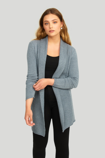 Długi kardigan z szalowym kołnierzem, szary