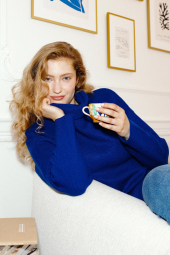 Golf z dzianiny strukturalnej, chabrowy Golf z dzianiny strukturalnej, chabrowy