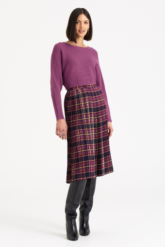 Wiskozowy sweter z dzianiny w prążek, ciemny fiolet