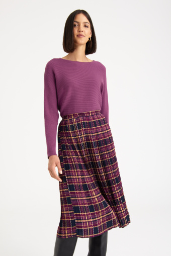 Wiskozowy sweter z dzianiny w prążek, ciemny fiolet