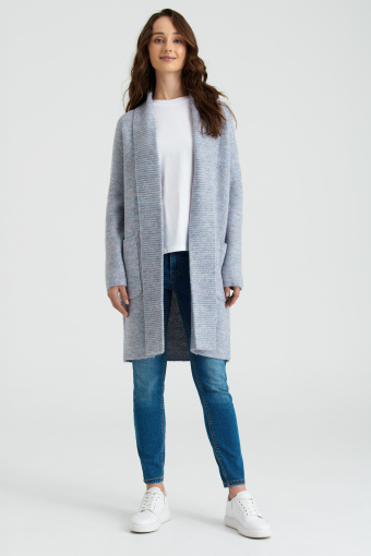 Szary kardigan z efektownym kołnierzem