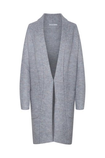 Szary kardigan z efektownym kołnierzem