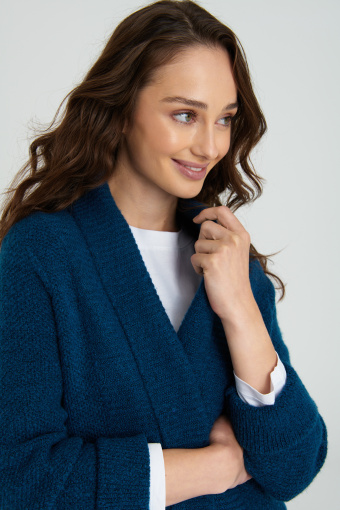 Długi kardigan z domieszką wełny, ciemny granat