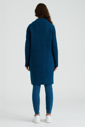 Długi kardigan z domieszką wełny, ciemny granat