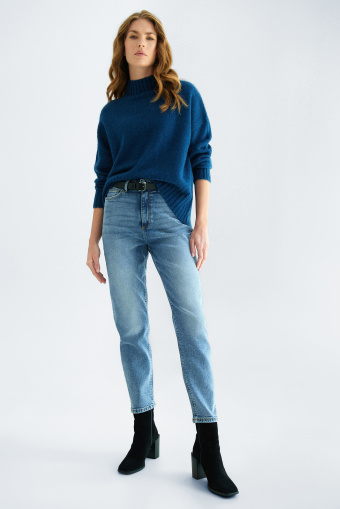 Ciemnoniebieski sweter z domieszką wełny, półgolf Ciemnoniebieski sweter z domieszką wełny, półgolf